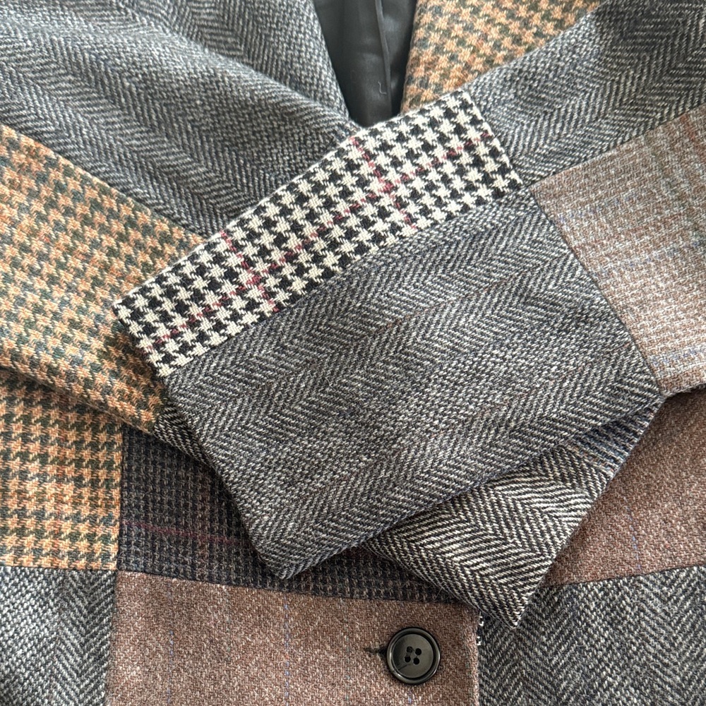 VTG International Scene Women's Brown Gray Patchwork Wool Blazer Jacket 13/14 - Picture 14 of 14
